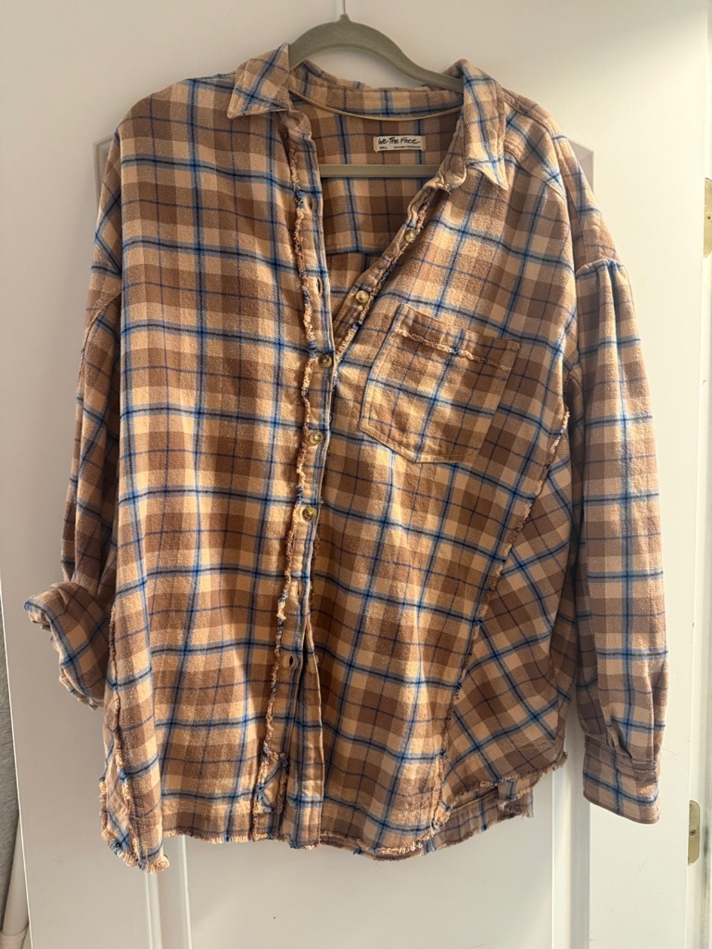 We The Free Tan & Blue Plaid Relaxed Button-Down Shirt